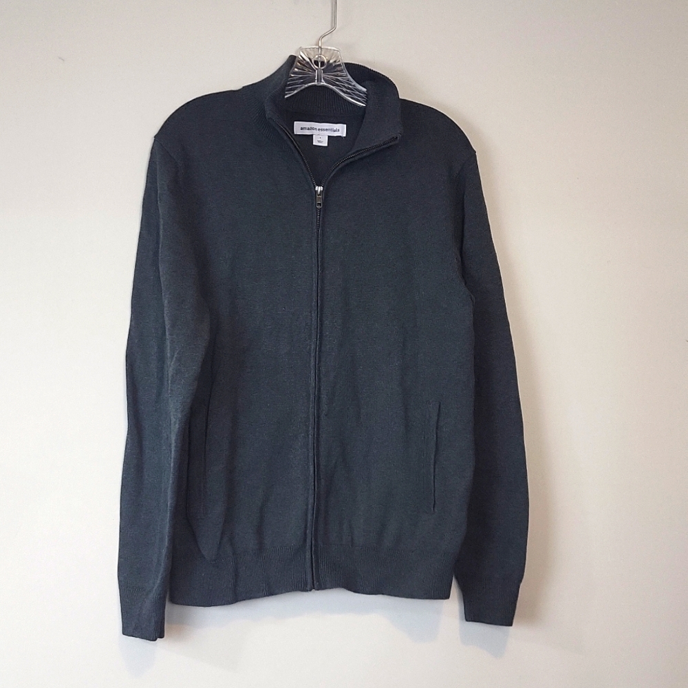 AMAZON ESSENTIALS Gray Cotton Zipped Cardigan with Pockets